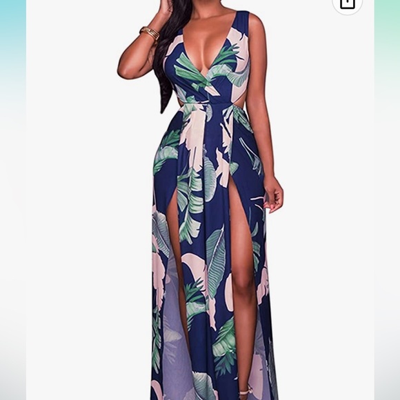 SZ S // Meenew Women's Floral Summer Maxi Flowy Dress Boho Long Vacation Dress - Picture 3 of 5